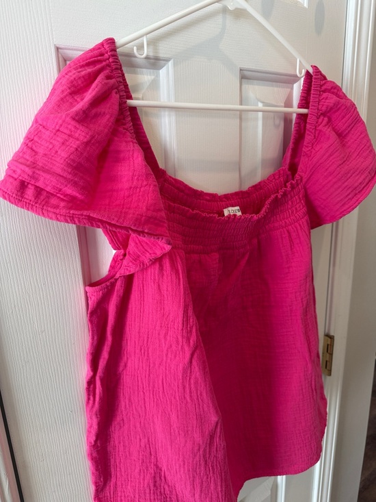 J.Crew Factory Women’s Fuchsia Pink Smocked Gauze Flutter-Sleeve Top Size L - Picture 6 of 6